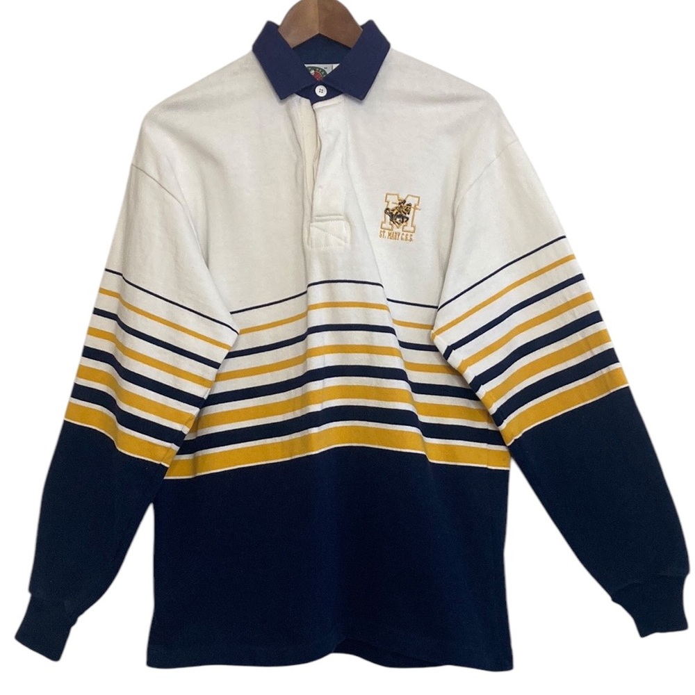 Barbarian Rugby Shirt Mens Medium Blue White Stripe St Mary Catholic School